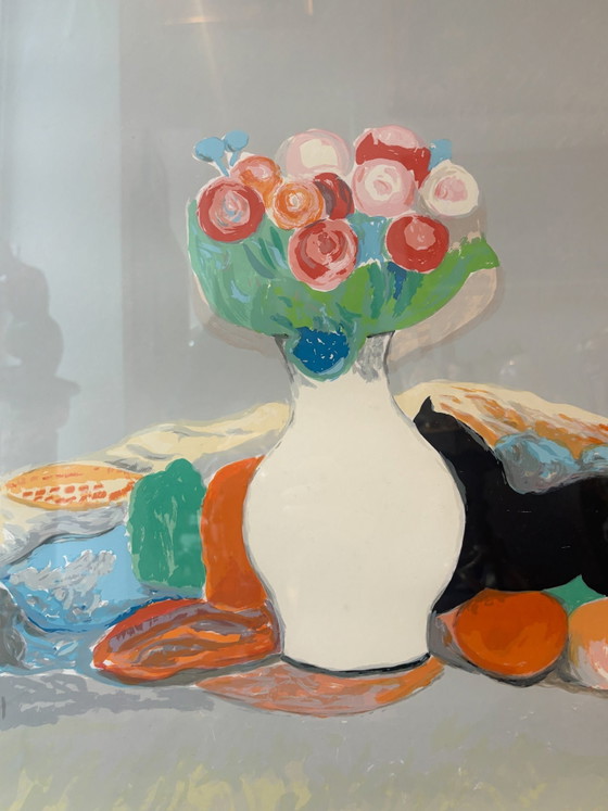 Lithograph of Still Life with Vase of Flowers by Giuseppe Cesetti, 1960s – Paintings & Drawings, Paper (photo 3 of 9)