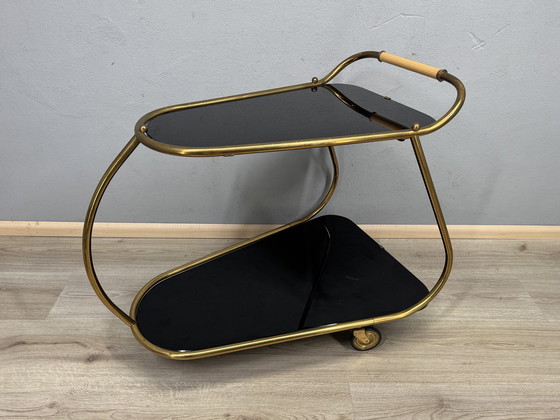 Image 1 of Vintage serving trolley with smoked glass tops