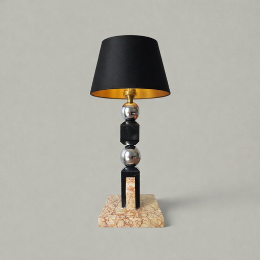 Lampe Sculpturale en Marbre et Chrome - Style Art-Déco Moderniste
