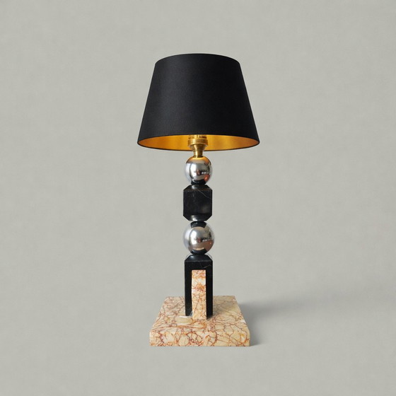 Image 1 of Sculpturale lamp van marmer en chroom - modernistische art-decostijl