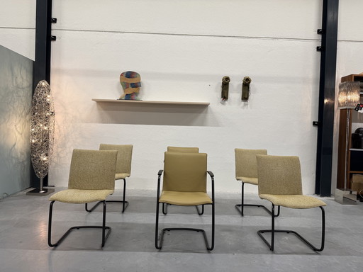 6 chaises de salle à manger Leolux Freyr en tissu et cuir