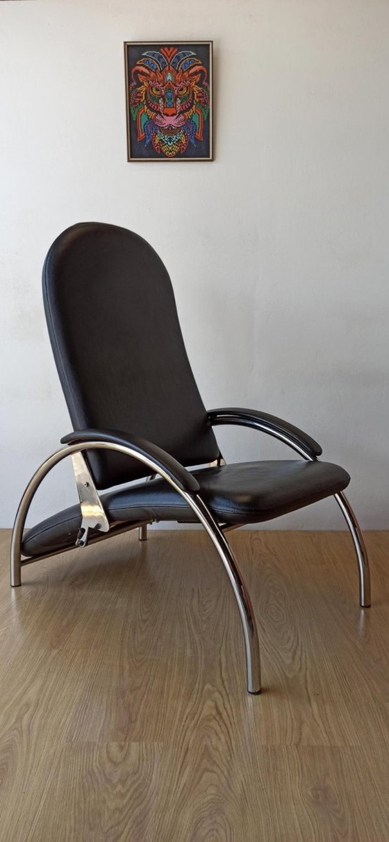 Image 1 of Fauteuil en cuir chromé, chaise longue des années 1970.
