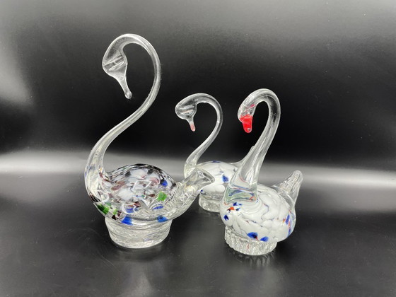 Image 1 of Satz von 3 originalen Muranoglas-Schwänen