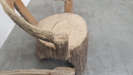 Image 1 of Vintage faux wood cement garden set 4 chairs/table Brutalist 60s France