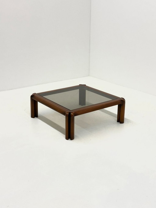 Square Italian coffee table with glass top