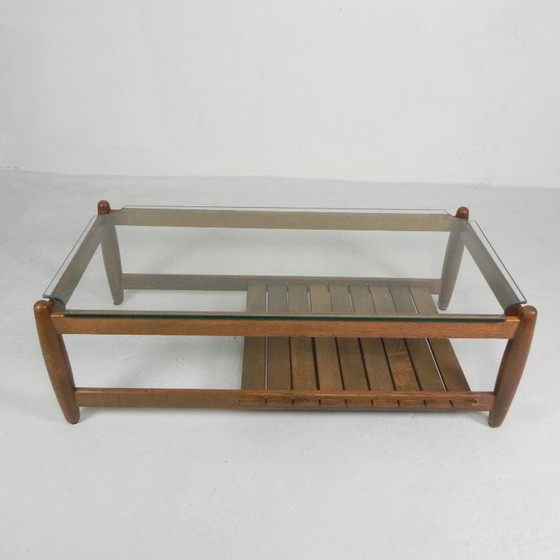 Image 1 of Scandinavische salontafel met glazen blad, jaren '60