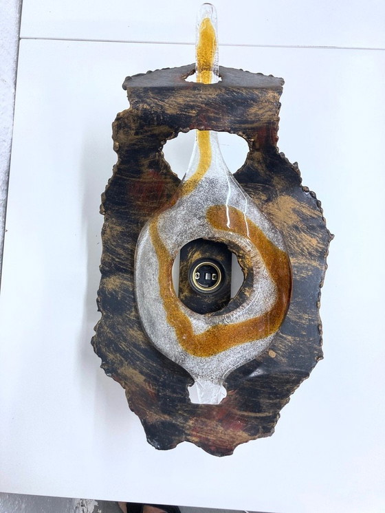 Image 1 of Lampada da parete brutalista in metallo e vetro design anni '60-'70