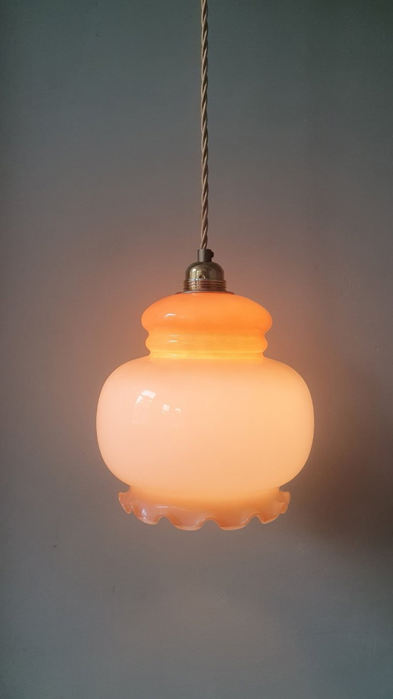 Vintage Glass Pendant Lamp - Flower Calyx design from France, Metal, Gold (photo 2 of 18)