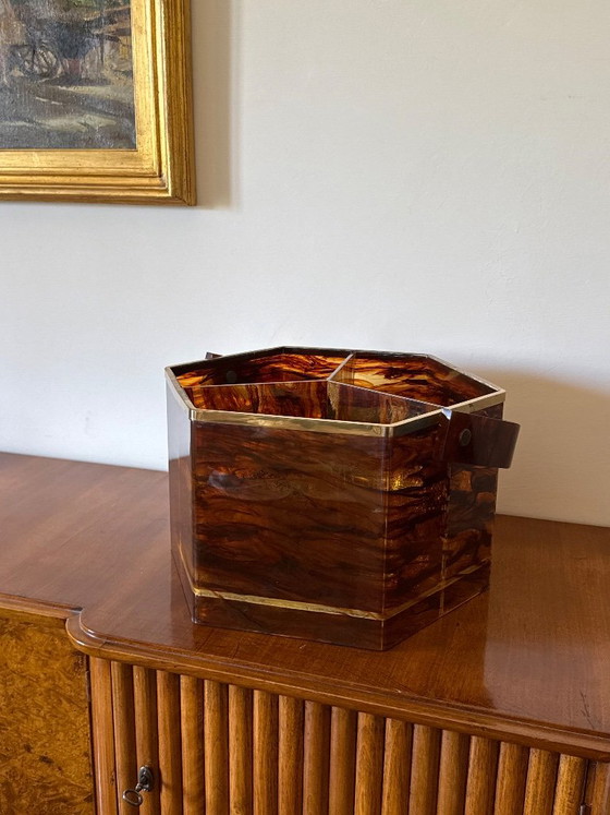 Hollywood regency important lucite and brass table bar tray, Italy 1970, Table accessories, Plastic, Metal (photo 4 of 9)