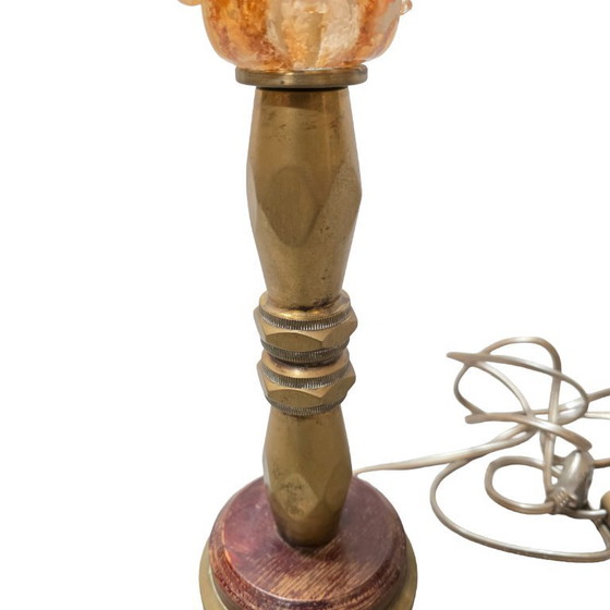 Image 1 of Messinglampe aus der Mitte des 20. Jahrhunderts mit tulpenförmigem Schirm