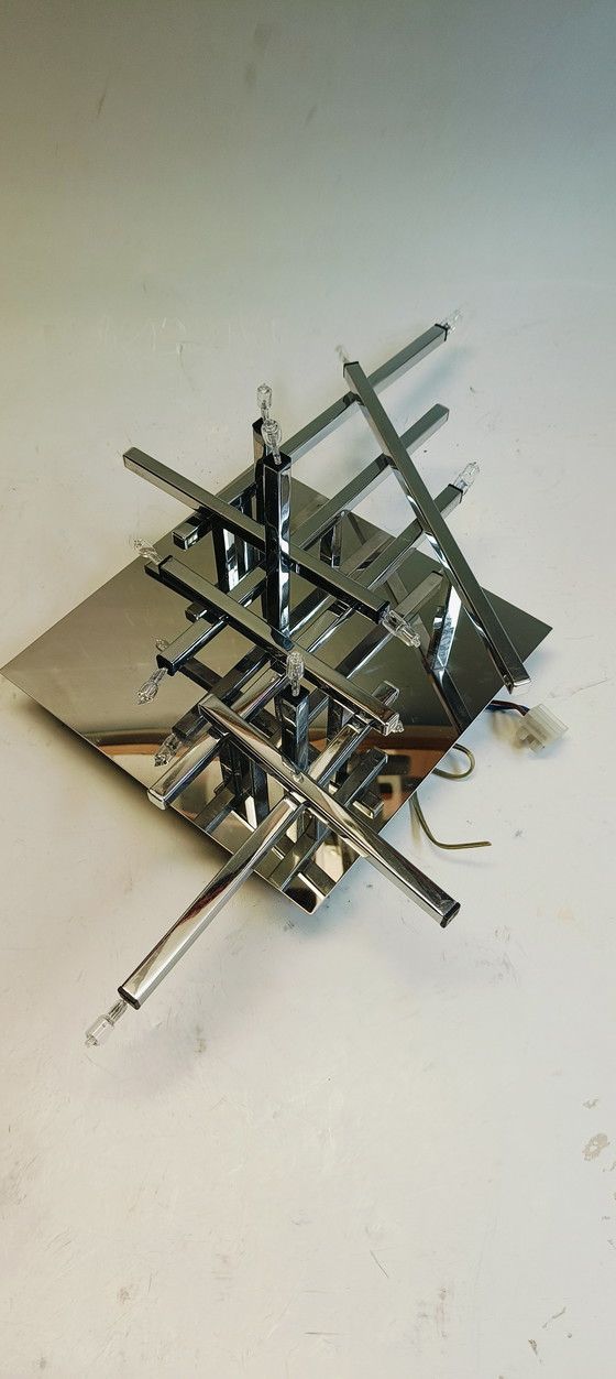 Image 1 of Modernist chrome sofa Germany halogen ceiling lamp from the 1980s in the style of Sciolari
