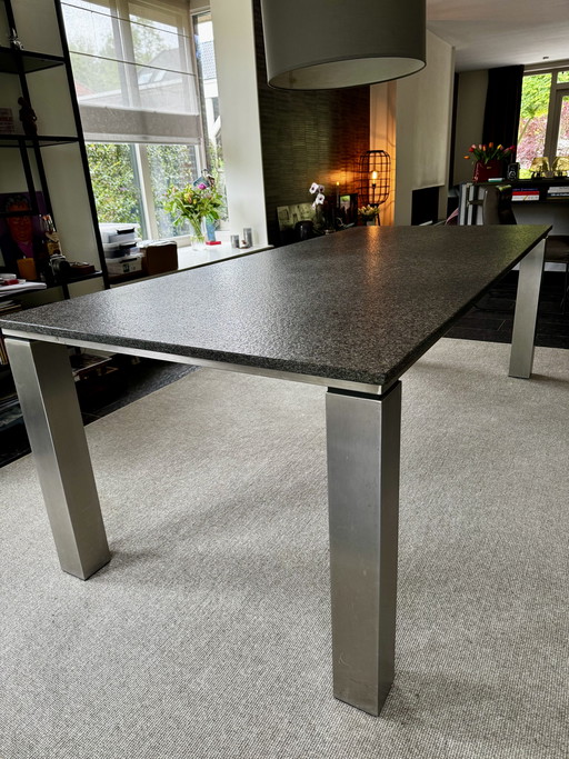 Nuovo Design Eclio dining table with granite top and aluminium legs