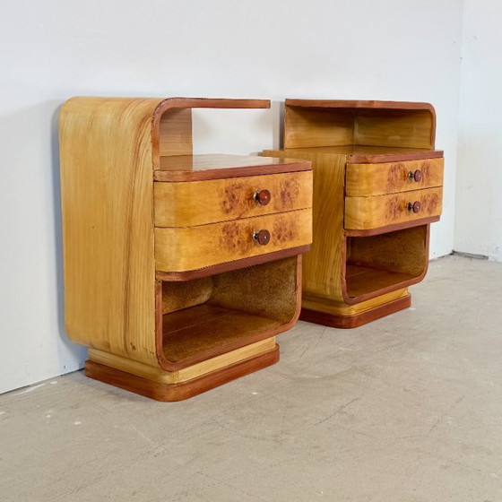 Set of Halabala-style Art Deco bedside tables with Bakelite handles – Nightstands, Wood (photo 2 of 13)