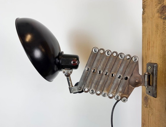 Large German Industrial Scissor Wall Lamp from Helion Arnstadt, 1950s, Wall lights, Metal, Plastic, Black (photo 7 of 15)