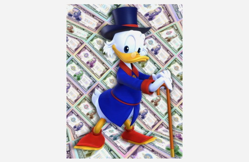 Tony Rubino Scrooge McDuck Money Gangsta Rich Cash Bills Pop 1, técnica mixta sobre lienzo 2022
