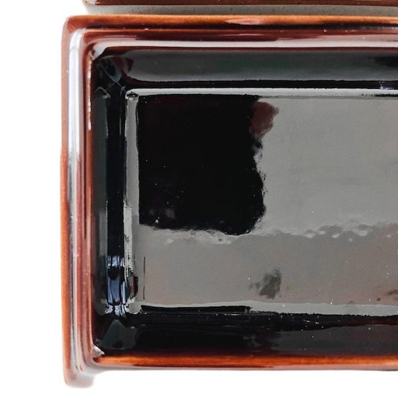 Image 1 of Vintage mid-century SC3 Italy jewelry box ceramic leather 1970s