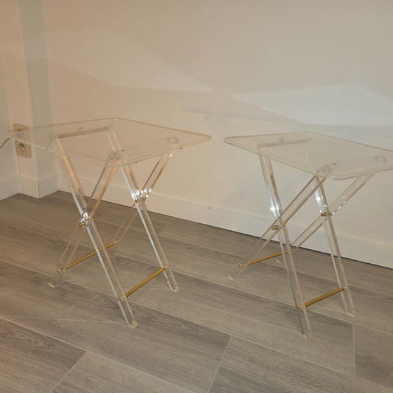 Tavolini vintage in plexiglas, Ottone, Trasparente (foto 3 di 15)