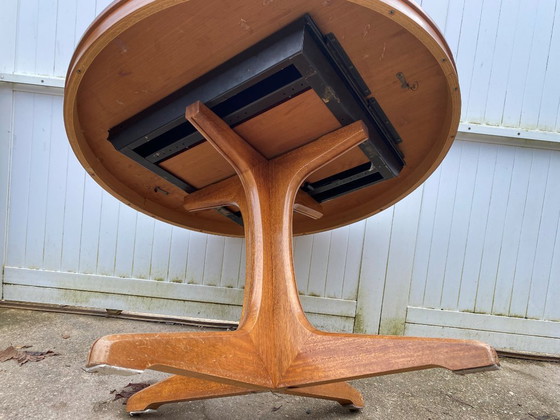 Image 1 of Scandinavian extendable round teak table, 115cm diameter, 152cm length, an70