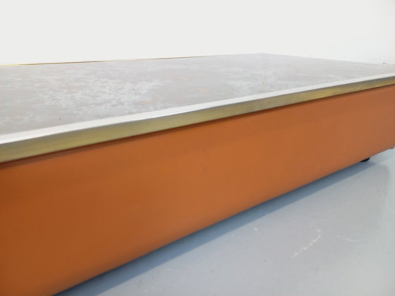 Image 1 of Tavolino vintage in vetro eglomato, cromo e pelle degli anni '70