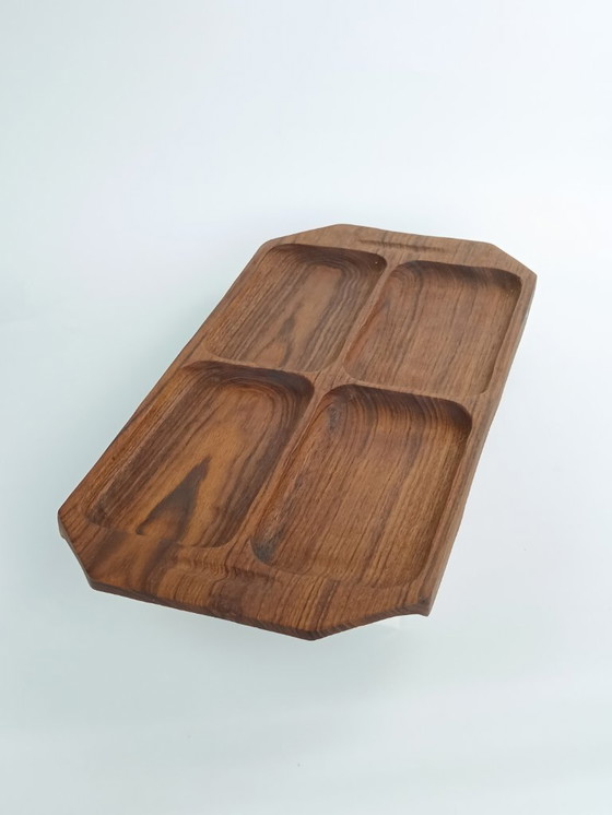 Image 1 of Solid Teak 4 Compartment Serving Tray