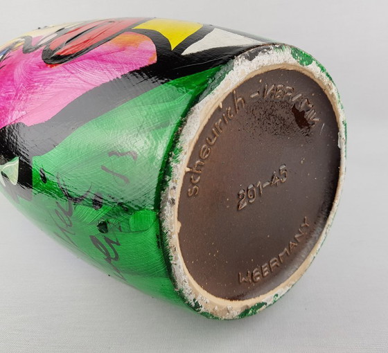 Image 1 of Vintage PETER ROBERT KEIL Handgeschilderde Scheurich Vaas Surrealistische Abstracte Kunst Berlijn 1983