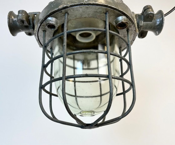 Image 1 of Industrial Cast Aluminium Cage Pendant Light, 1960s