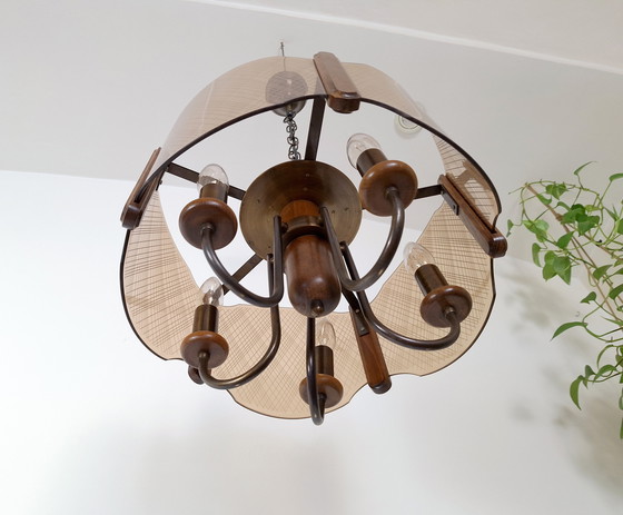 Image 1 of Grand lustre Mid Century / Lampe pendante vintage / Luminaire rustique élégant / Yougoslavie années 1970 / Lampe suspendue