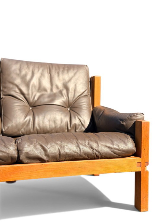 Auténtico conjunto de salón Pierre Chapo: sofá S32 y sillón S15 - Olmo y cuero (años 60) – Zona de estar (photo 15 of 23)