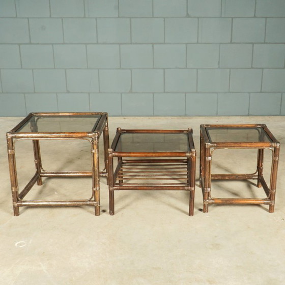 Image 1 of Vintage bamboe loungeset – 6 stoelen en 3 bijpassende tafeltjes – jaren 60