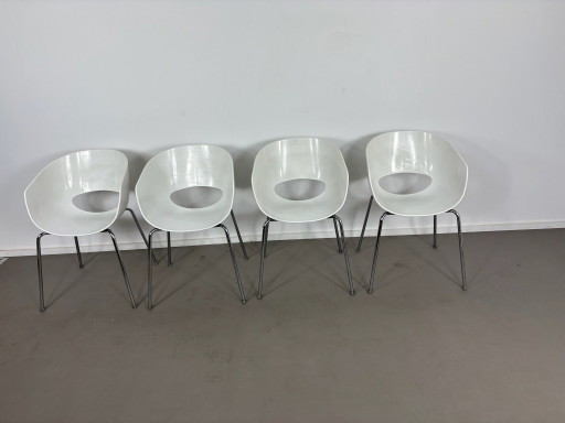 4 x Chaises Coque Spaceage Blanches et Chromées. Design Robby & Francesca Cantarutti pour Sintesi Italy