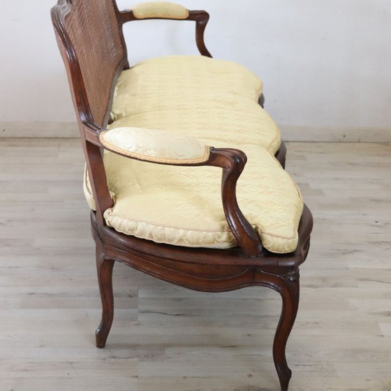 Image 1 of Divano antico viennese in noce e paglia, Italia, XVIII secolo