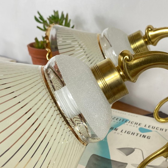 Pair of Antique Brass Wall Sconces with Flared Glass Tulip Shades and Gilding – Wall lights (photo 4 of 9)