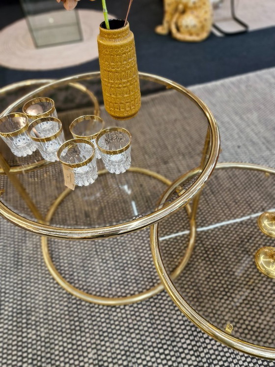 Image 1 of Vintage coffee table double swivel messing rookglas