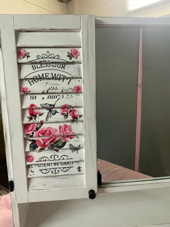 Shabby Chic Mirror Cabinet with Rose Motif, Vintage Unique Piece, Storage cabinet, Wood, Multi Color (photo 2 of 7)