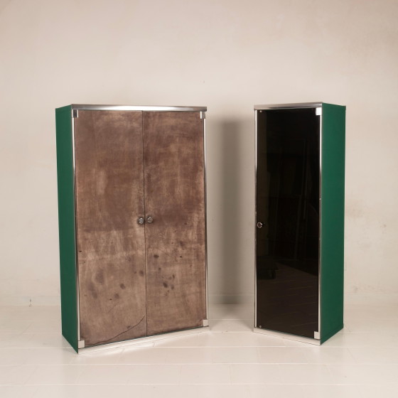 Guido Faleschini Astro Armoires en Verre Fumé et Daim pour i4 Mariani 1979 – Glass, Leather (photo 6 of 20)