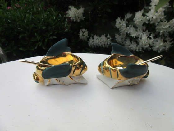 Image 1 of Limoges R. Montigny Porseleinen Kruidenset 4-delig Zout Peper Mosterd Spiegel Honing Bijen