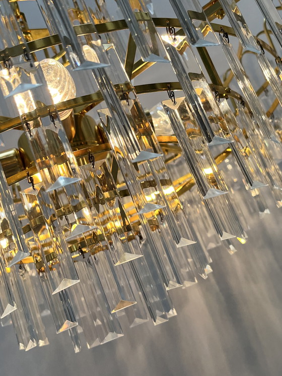 Image 1 of Set Of 2 Large Size Hand Cut Crystal Chandeliers 1970s Mid - Century Style