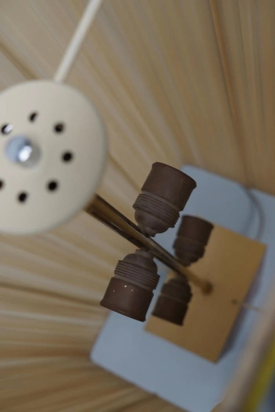 Image 1 of Grand lampadaire vintage en teck avec abat-jour carré beige, années 1960/70