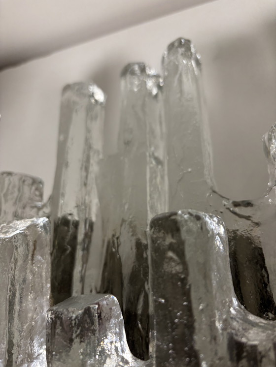 Image 1 of Gran lámpara de pared J.T. Kalmar 'PAN' en cristal hielo y níquel, años 70