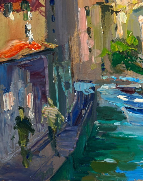 Image 1 of Original Oil Painting Coastal Houses Landscape History of the city street