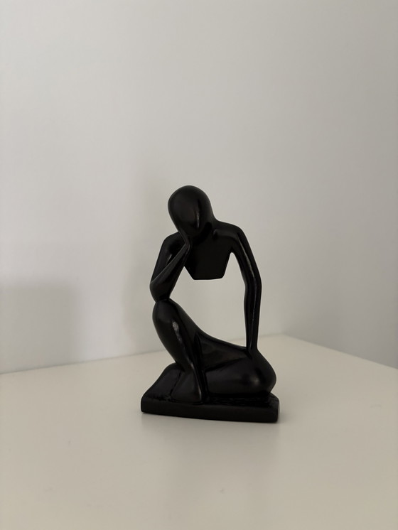 Image 1 of Modern sculpture, The Thinker, in black wood
