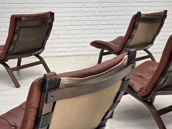 Image 1 of Anni '70, poltrona danese di Farstrup, mobili in pelle, tela, legno curvato.