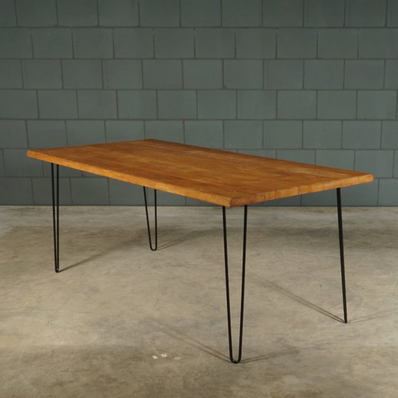 Image 1 of Vintage dining table – solid oak – hairpin legs