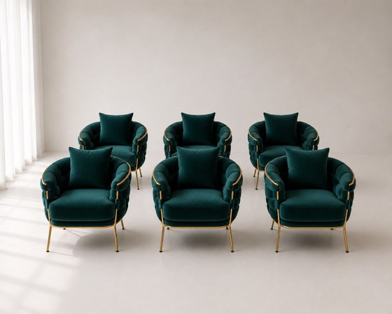 ✦ SET MIT 6 LUXURIÖSEN TÜRKIS-SESSELN | DESIGN | GOLDENES GESTELL – Velvet (photo 6 of 12)