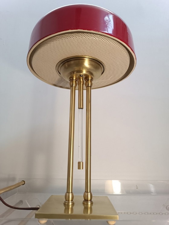 Image 1 of Perforated brass metal table lamp, 1954