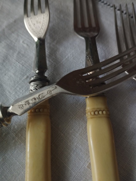 Image 1 of Cubiertos de postre ingleses Art Déco bañados en plata