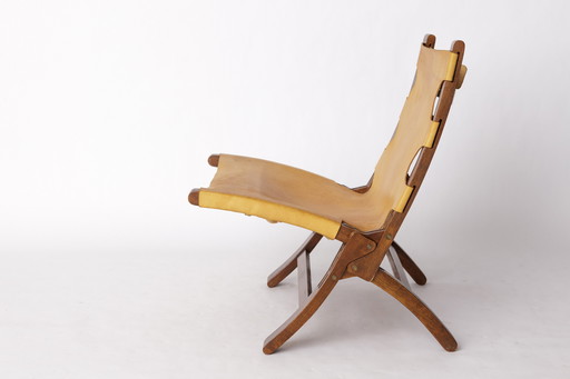 1 van 2 Børge Mogensen klapstoel - 1950 Teak & Leer - Deens Mid Century Ontwerp