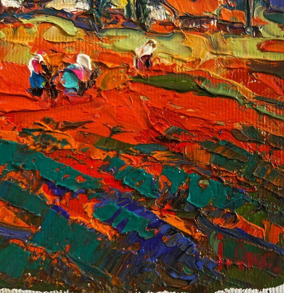 Image 1 of Original Oil Painting Summer Evening Landscape Buckwheat stubble
