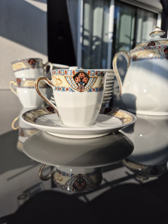 Image 1 of Set da caffè Art Deco Limoges - W.G. & Co - 1930 circa - Design orientalista - 25 pezzi