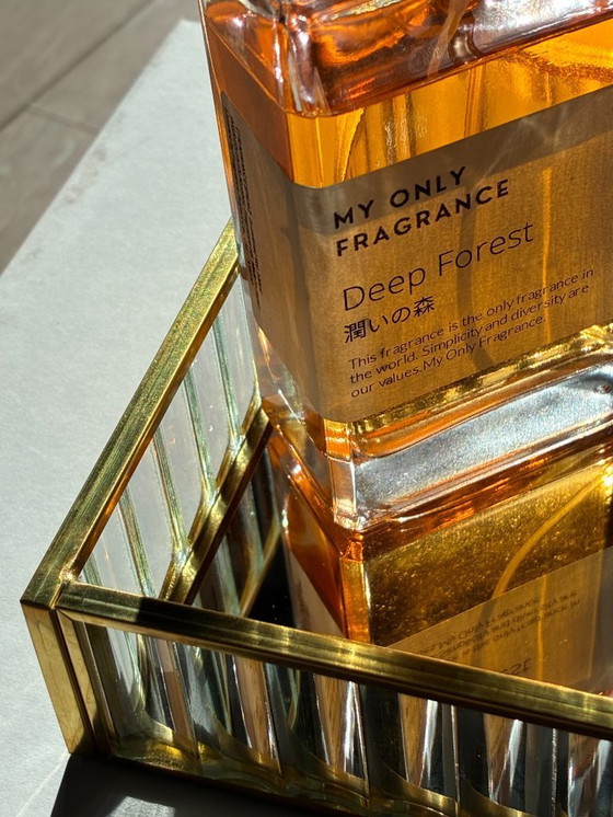 Image 1 of Kleine spiegel tray met gouden rand en glazen zijkanten / mirror tray with glass sides